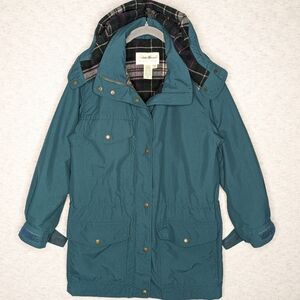 Vintage Eddie Bauer Teal Jacket Womens Barn Utility Coat Plaid Lined 90s Sz S